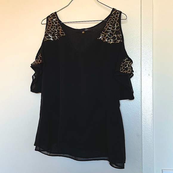 V Neck black and Gold Sequin Top - Picture 1 of 1